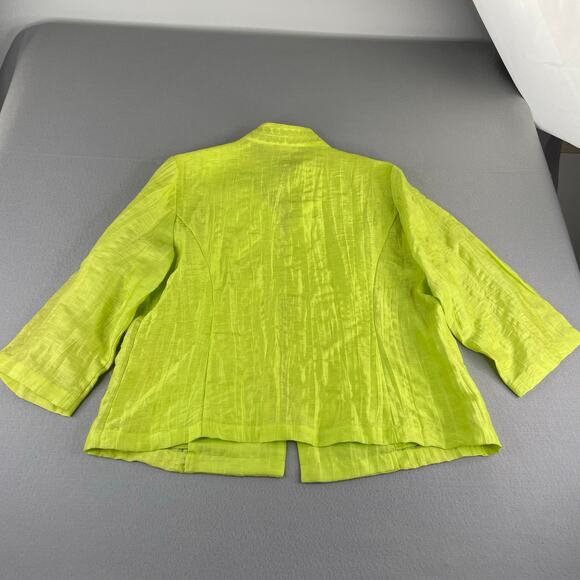 Chico's Lime Green Linen Blend Crinkle Embroidered Open Jacket Women's 3 (XL/16) - Picture 9 of 15